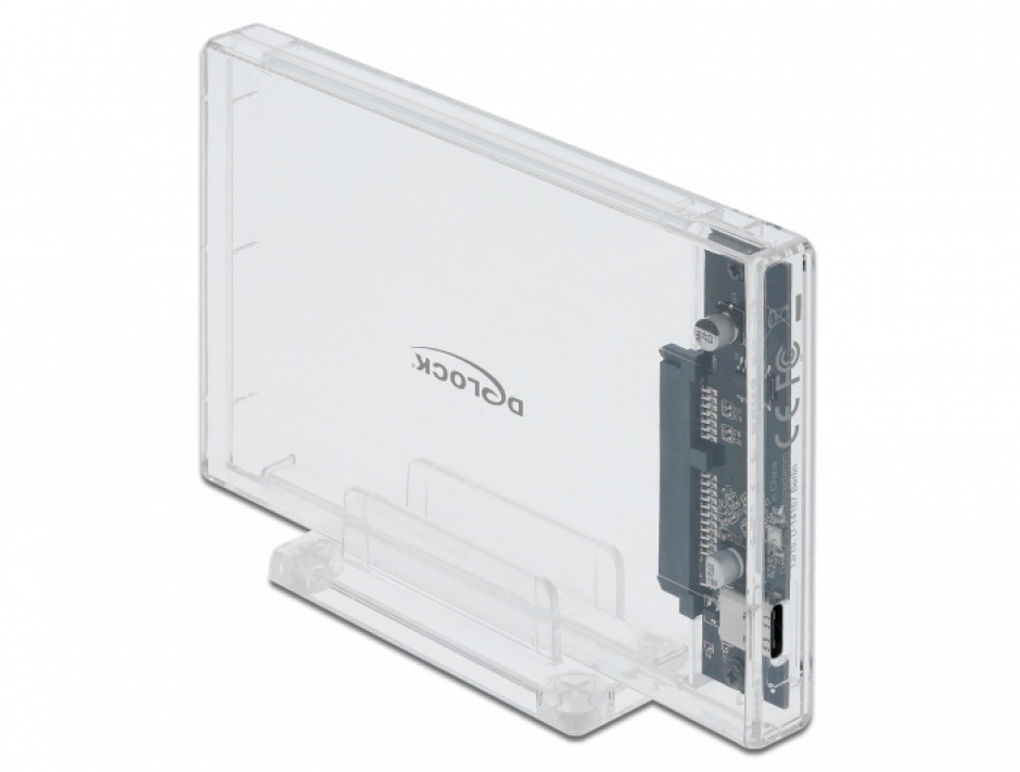 Imagine Rack extern USB-C 3.1 pentru 2.5" SATA HDD / SSD transparent, Delock 42621